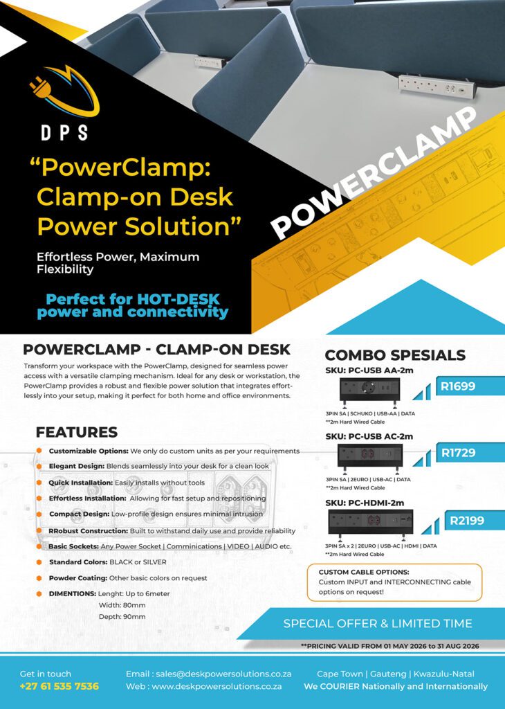 clamp on desk power module with USB and modular socket options